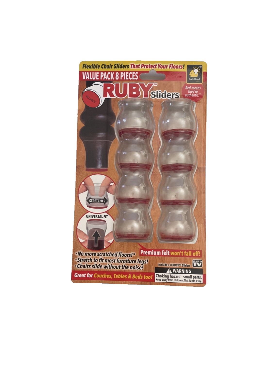 Ruby Sliders - Flexible Chair Sliders - Protect Your Floors! (8 Pieces)