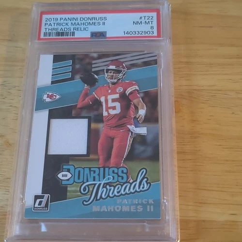 Panini 2019 Donruss Threads Patrick Mahomes II #T-22 Red Relic Chiefs PSA 8