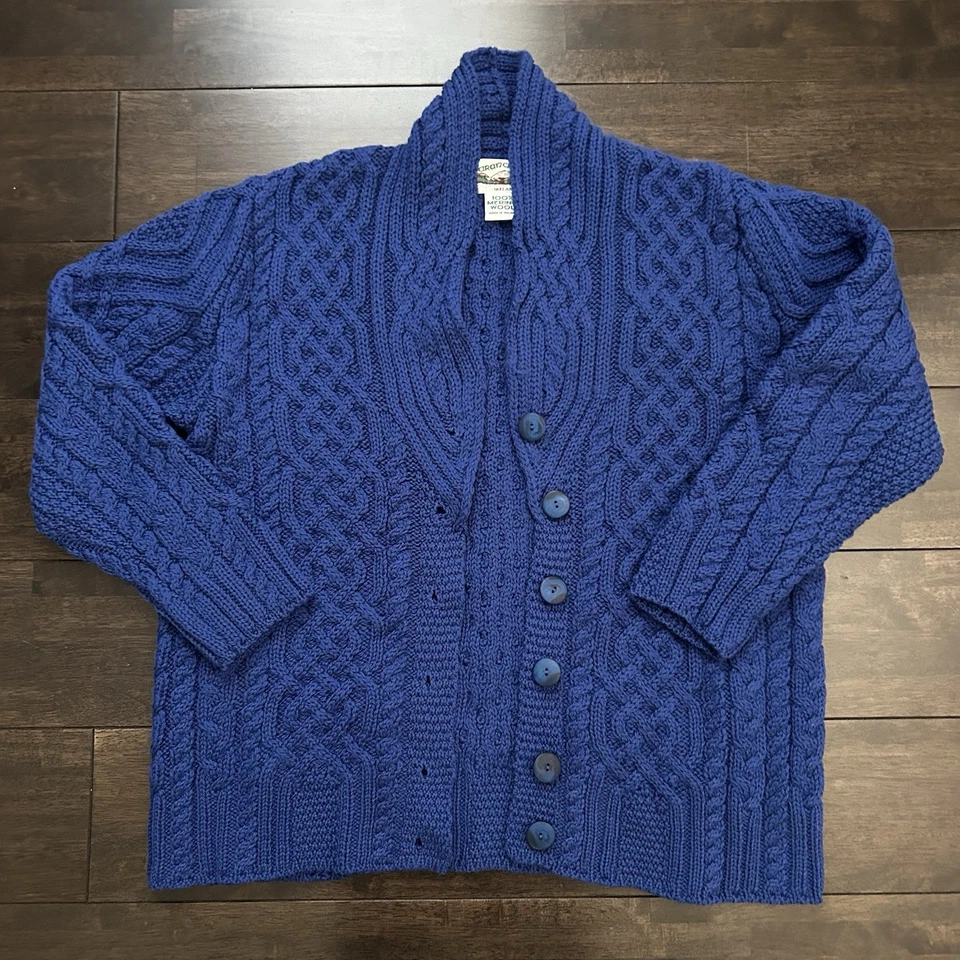 Aran Crafts Sweater Womens Medium Irish Cable Knit Button Front Cardigan Blue - Image 4 of 4