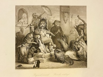 Reynard Accused Reineke Fox Steel Engraving 1850 Animal Fable Satire Graphic
