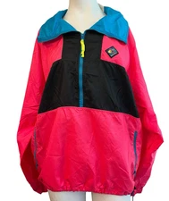 Woolrich Sigmet Gear Pink Colorblock 1/4 Zip Windbreaker Jacket Mens Medium Vtg