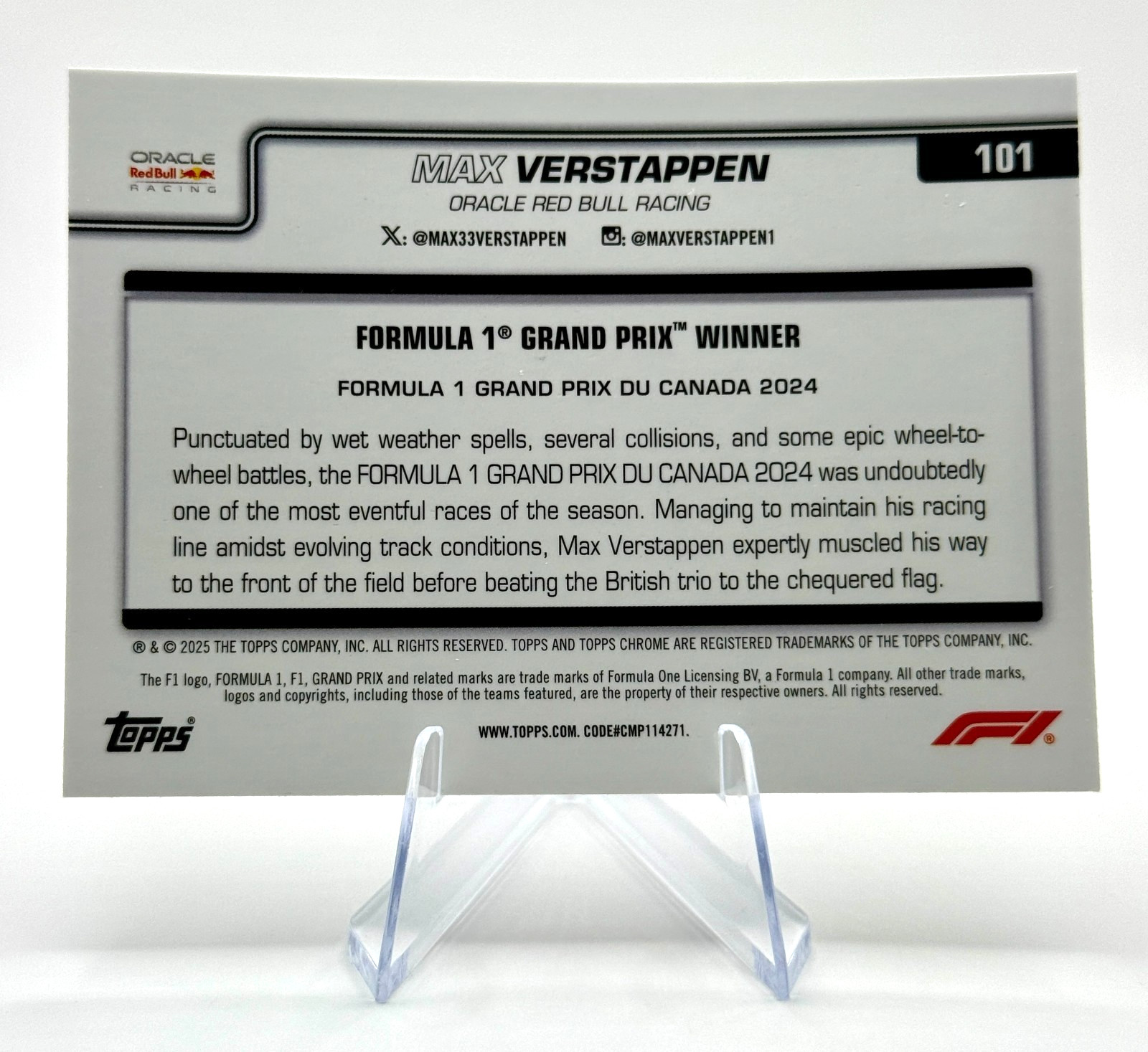 2025 Topps Chrome Formula 1 F1 Max Verstappen #101 Black & White Lazer view 2