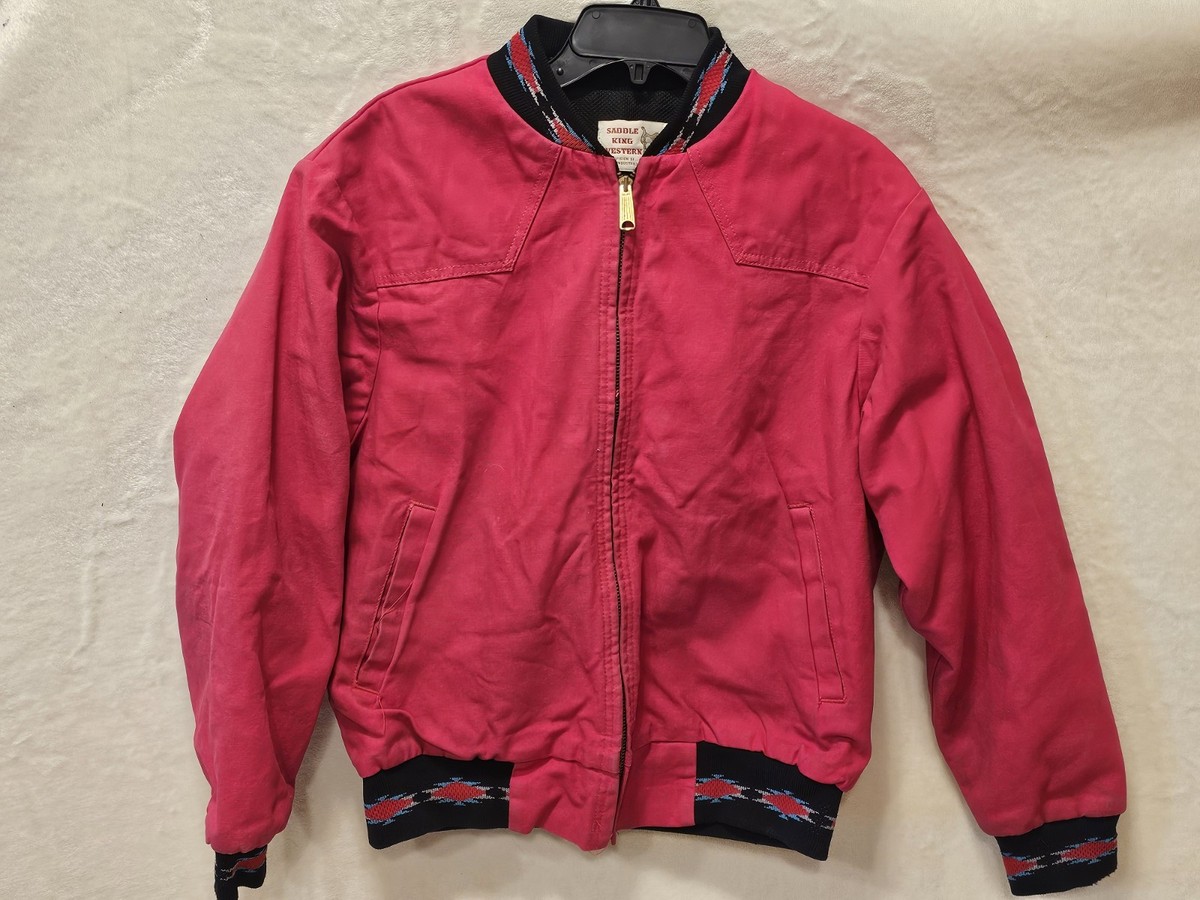 VTG 80s Large Red Aztec Saddle King Western Bomber Jacket Talon