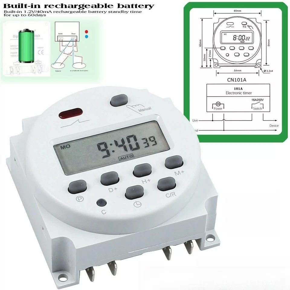 Digitale~Zeitschaltuhren DC/AC 12V 16A LCD Display Programmierbar Timer Schalter - Bild 2 von 4