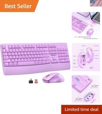 Ergonomic Wireless Keyboard  Mouse Combo - Purple with Wrist Rest  DPI Control