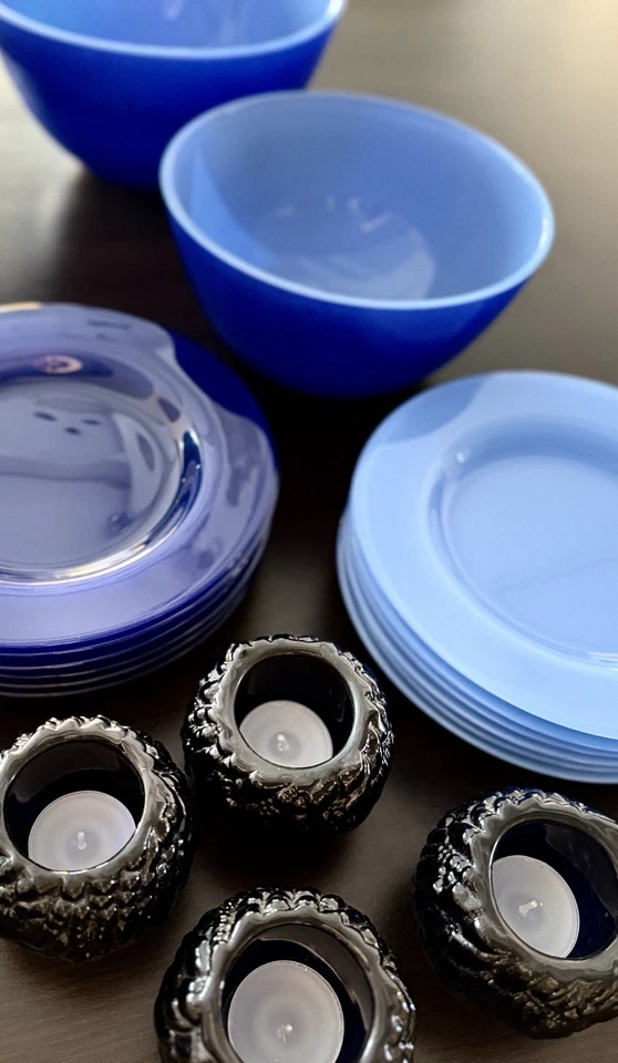 Dessertteller Kuchenteller Glas, Set 6 Stück, 21 cm, Farbe Blau, Gebraucht - Bild 3 von 3