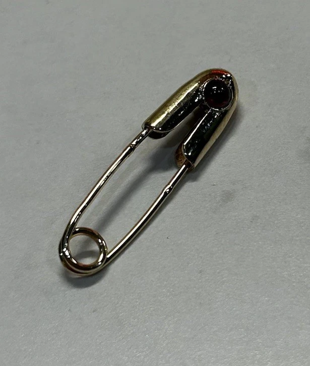 14k Solid Gold Safety Pin With x2 Bezel Set Cabochon Rubies. Handmade In Kansas - Image 2 of 4