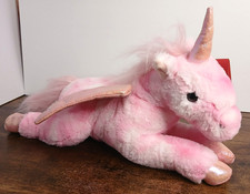 NWT Fao Schwarz hot pink unicorn pegasus plush Alicorn 14" floppy stuffed HTF