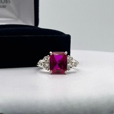 4.60 Ct Emerald Certified Real Ruby  Diamond Wedding Ring 14k White Gold Size 6