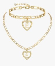 2 Cadena + Pulsera De Fantasia Con Algo De Oro Regalo Para Mujer Con Iniciales e