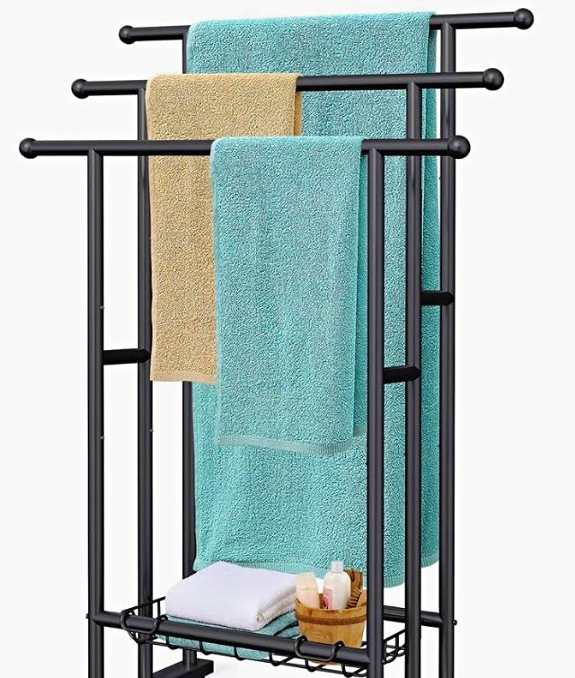 MEMOBARCO 55 in Freestanding Metal Towel Rack, Silver, Modern Bathroom