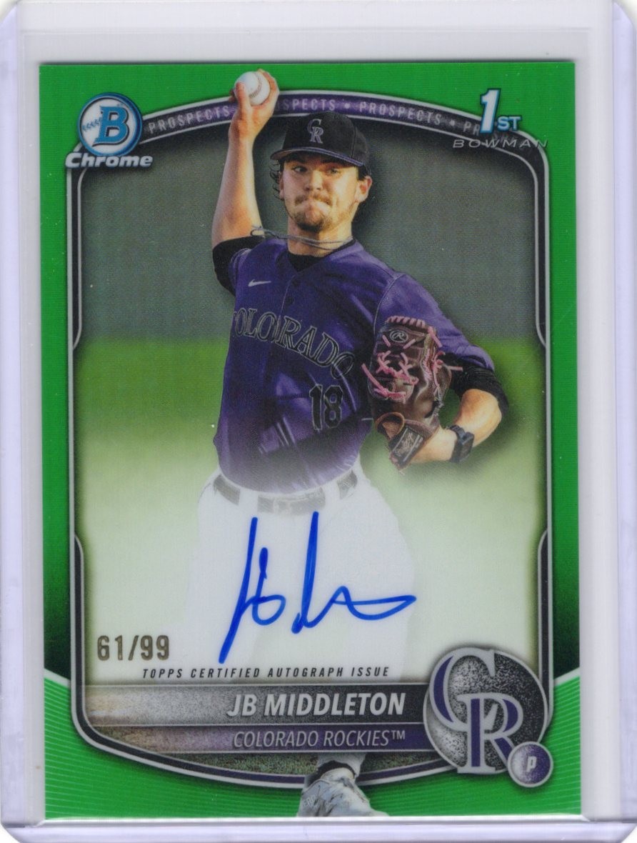 2025 Bowman Draft JB Middleton Chrome Auto True Green Refractor 1st #/99 Rockies