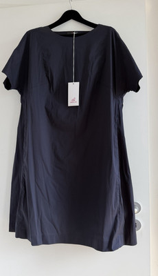 Emilia Lay Damen Blusenkleid Blau Baumwolle Kurzarm Rundhals Knie Gr. 50