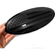 9.5 inch Overlay Front Grille Tailgate Rear Aluminum Oval American Black Flag...