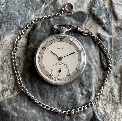 ✩ Vecchio orologio da tasca vintage MOLNIJA 1953 ☭ URSS - Foto 2 di 4