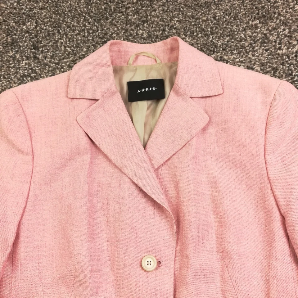 Akris Blazer Jacket Linen Silk Heather Pink Faux Pockets US 6 Switzerland Made - Image 2 of 4