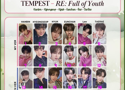 TEMPEST - RE: Full Of Youth Album PHOTOCARD PHOTO CARD KPOP 셜쎘스슸 HANBIN LEW.