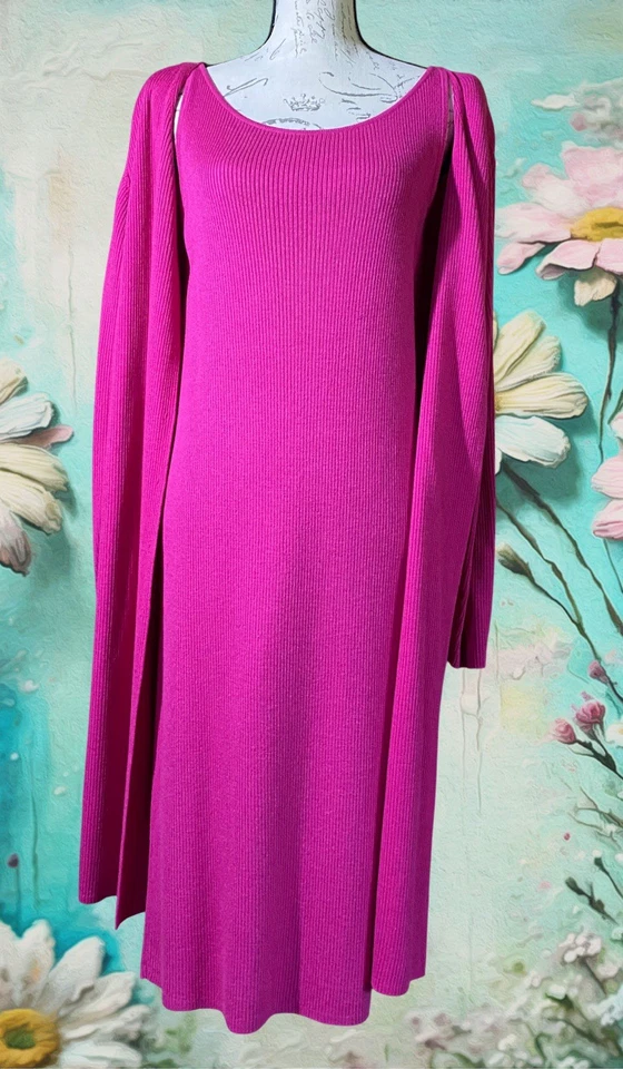 Vestido Linda Allard Ellen Tracy años 90 2 piezas lana/seda con cárdigan conjunto pulido Foto 4 de 4