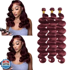 #99J Burgundy Bundles Human Hair Body Wave Bundles 32 32 32 Inch 