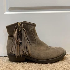 Sam Edelman Boots Womens Size 4 Taupe Fringe Ankle Booties Side Zip EU 36