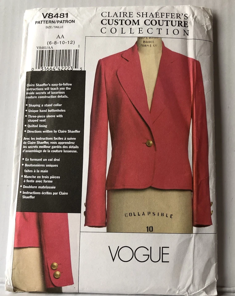 Vogue V8481 Claire Shaeffer Custom Couture Misses Petite Jacket Uncut Sizes 6-12 - Image 2 of 4