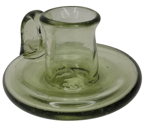 Chamberstick Vintage Studio Blown Green Color Art Glass Candle Holder - Picture 8 of 12