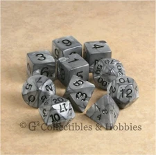 NEW 10 Olympic Pearlized Silver D&D RPG Game Dice Set in Tube D20 D10 D8 D6 +  