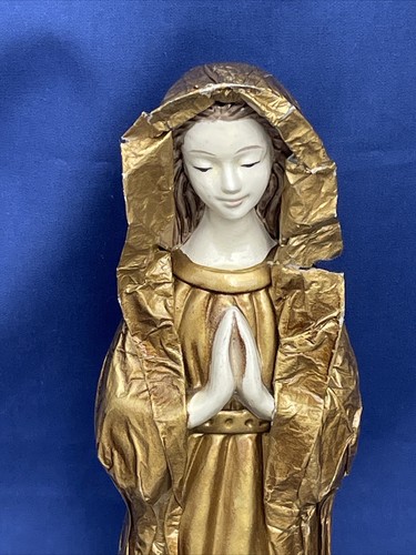 Vintage Gold Paper Mache Praying Madonna Virgin Mary Schmid Brothers ❤️blt10m4 - Picture 6 of 10