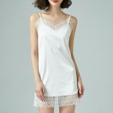 Lady Lace Faux Silk Slip Dress Satin Strap Nightdress Petticoat Sleepwear Casual