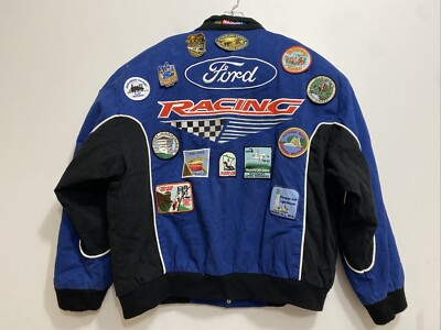Ford Essex Nascar Racing Jacket XL Blue Cotton Blend State Vintage