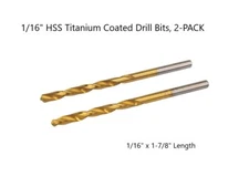 1/16" Drill Bits - 2-PK - Titanium Coated HSS Steel - High-Quality - Ships Free!