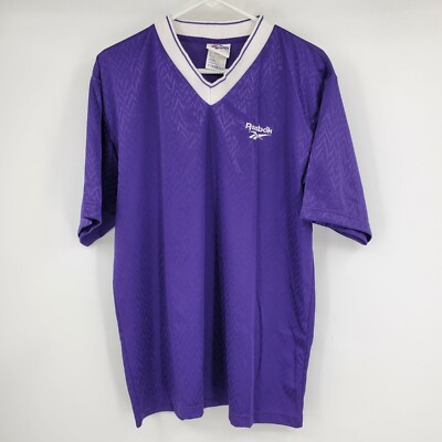 Vintage Reebok Men's Purple Patterned Look V Neck Pullover Y2K Sport Jersey Larg