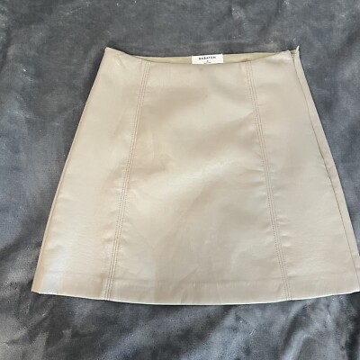 Aritzia Babaton Modern Mini Skirt Vegan Leather Size Taupe Light