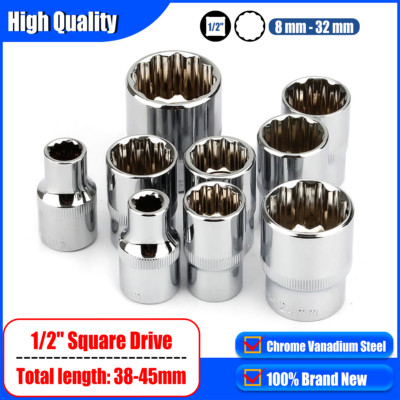 Square 1/2'' Drive Socket 8-32mm Metric 12 Point For Electric/Hand Wrench Tools