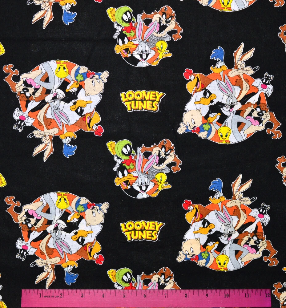 Looney Tunes Fabric HALF YARD 100 Cotton Sewing Quilting Toons Logo Black
