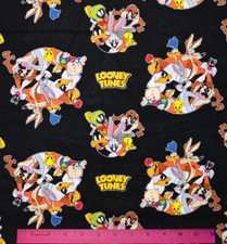Looney Tunes Fabric - HALF YARD - 100 Cotton - Sewing Quilting Toons Logo Black