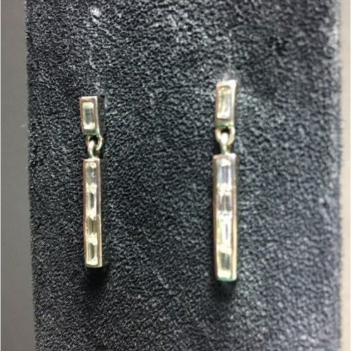 Drop Dangle Pierced Earrings Rectangular Silver R… - image 2
