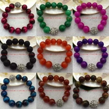 Pretty 12mm Natural Multicolor Gemstone Round Beads Bracelet 7.5" Magnetic Clasp