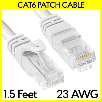 1.5 FT Cat6 Cable White Cat 6 Patch Cord LAN Internet RJ45 Modem Ethernet Cable