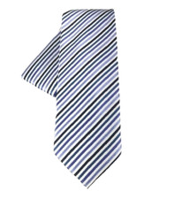 St. Patrick Men's Tie Hanky Set White Black Royal Blue Teal Striped Pattern 3.5"