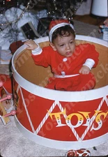 sl66 Original slide 1960's  Baby First Christmas in toy box 704a
