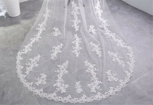 3.5M Women White Bride Flower Embroidery long Wedding head hair Veil Blusher - Picture 4 of 8