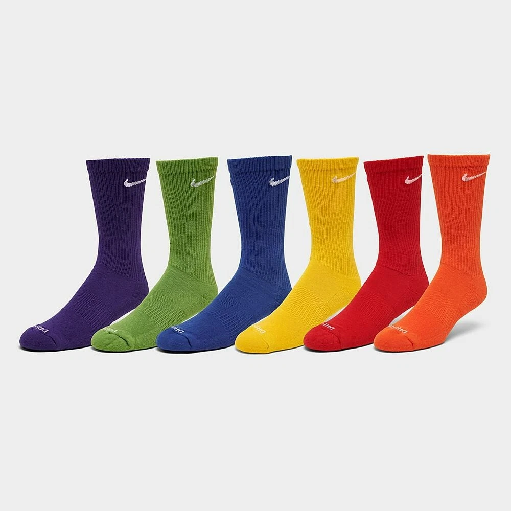 Nike Men's Everyday Plus Cushioned Crew Socks 6 Pk SX6897-903 Rainbow Sz X 12-15