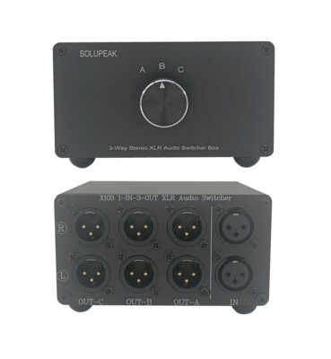 SOLUPEAK 1 IN 3 OUT XLR Balanced Audio Switch box, 3-channels XLR Stereo Convert