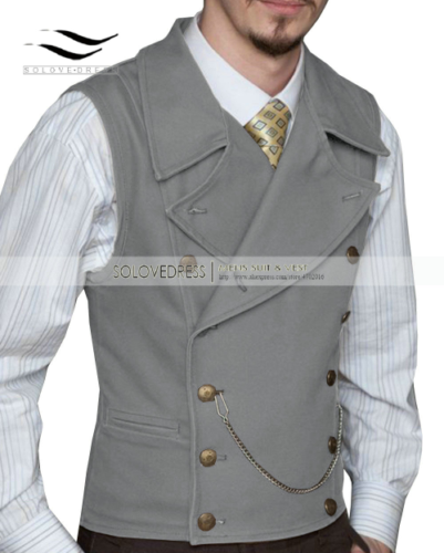 Men Suit Vest Lapel Neck Waistcoat Formal Double-breasted Business Slim Fit Vest - Picture 24 of 43