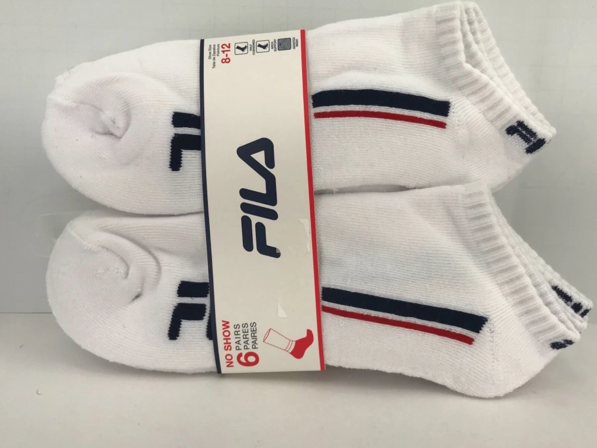 Men s FILA White Athletic No Show Socks 6 Pair 36 MSRP eBay