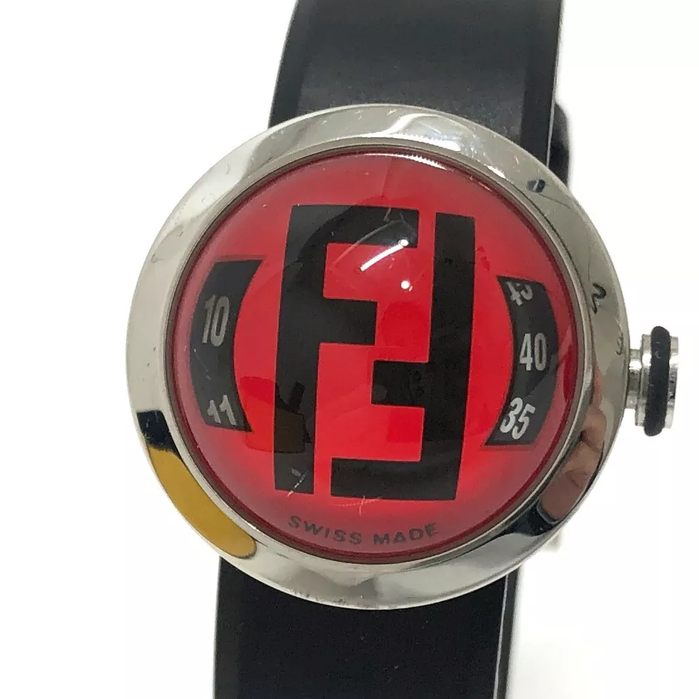 FENDI 8010 L FF Logo Dome Shape Boothra Quartz Wristwatch Silver x