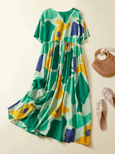 Plus Size Beach Floral Dress Cotton Ladies Dresses Loose Summer Casual Long - Picture 4 of 17
