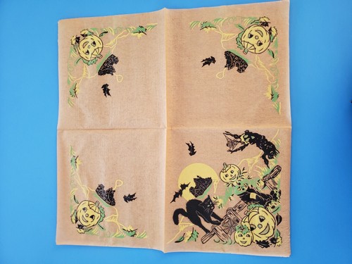 VINTAGE REED'S CREPE PAPIER HALLOWEEN SERVIET GRUSELIG, SCHWARZE KATZEN, FLEDERMÄUSE, PUMPKINS, ALT - Bild 2 von 4