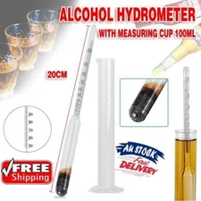 Alcohol Hydrometer Distilling 0-100% Meter with Measuring Cup 100ml AU Stock